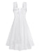 Front: White 1940s Solid Lace Patchwork Tie Front Dress, timeless beauty, perfect for vintage fashion lovers