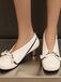 Chaussures rétro à nœud en PU, bout rond et talon compensé