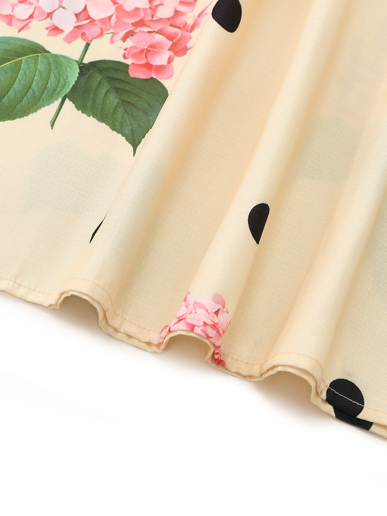 Robe Longue Col V Florale Jaune Années 1940