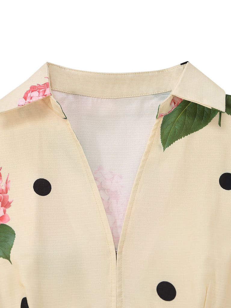 Robe Longue Col V Florale Jaune Années 1940