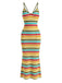 Bohème Rayée Tricot Dos Ouvert Moulante Robe Multicolore Années 1970 2