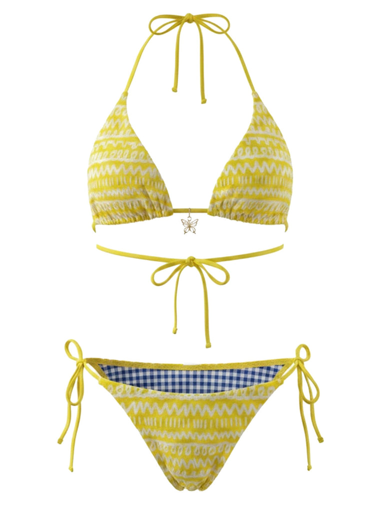 Ensemble Bikini Réversible Bicolore Jaune Années 80