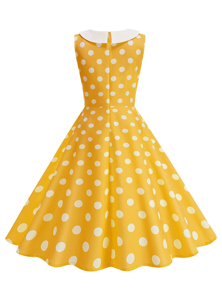 Robe sans manches à pois et col Claudine années 1950