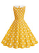 Robe sans manches à pois et col Claudine années 1950