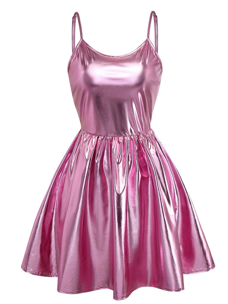 Robe de soirée à fines bretelles métallisées années 1980
