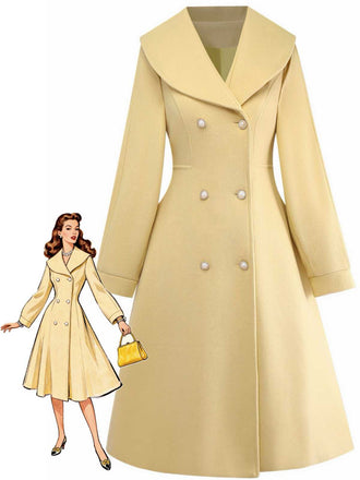 Manteau croisé à revers jaune des années 1930