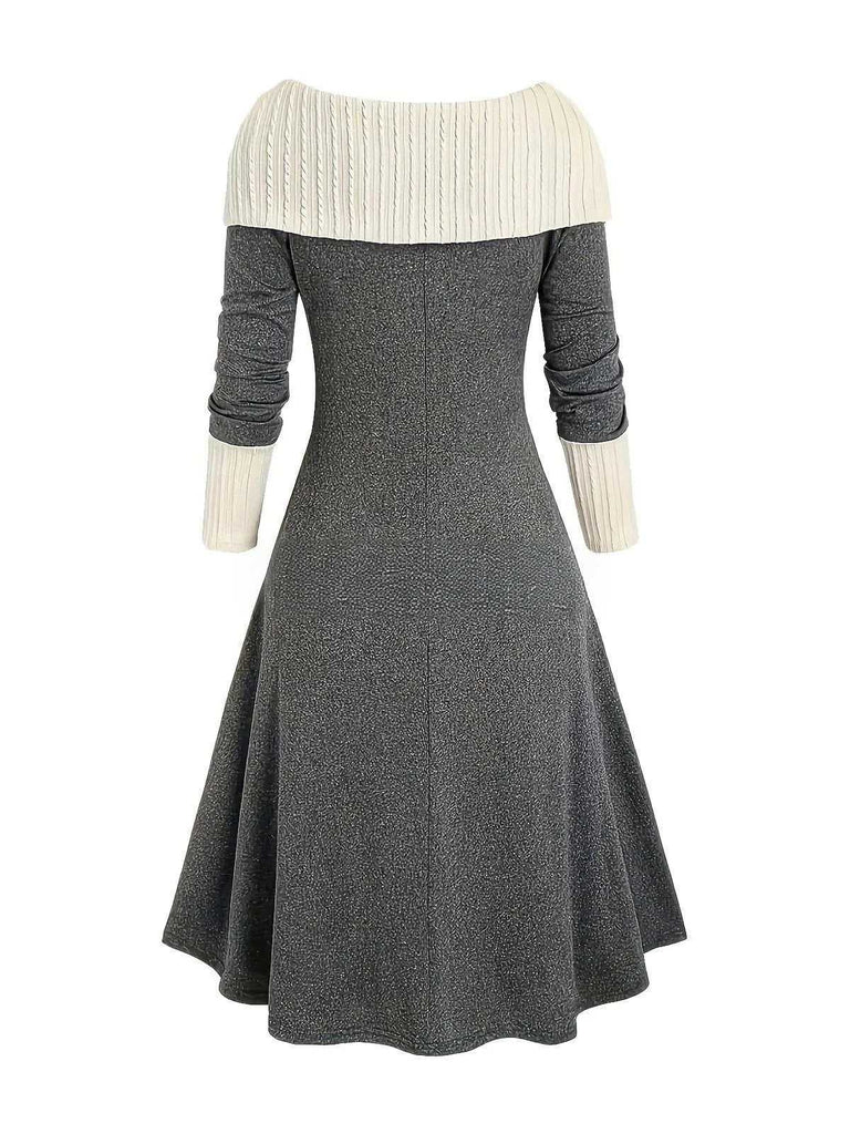 Robe à lacets et à épaules dénudées colorblock des années 1940