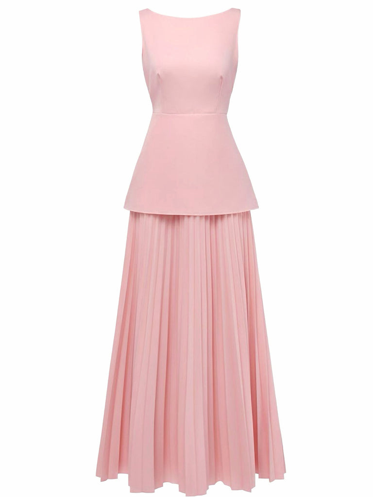 2PCS Ensemble Haut Tricoté et Jupe Maxi Plissée Années 1930