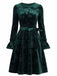 Robe en velours vert à imprimé roses et jacquard années 1960