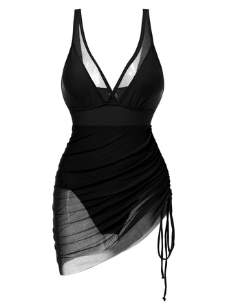 Maillot de bain une pièce transparent à cordon de serrage années 1950