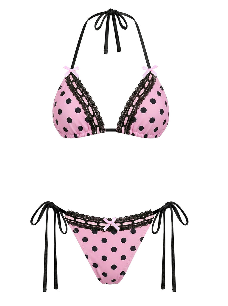 bikini en dentelle à pois roses 1940s