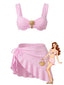 3PCS Ensemble bikini et paréo-collier métal uni années 1950