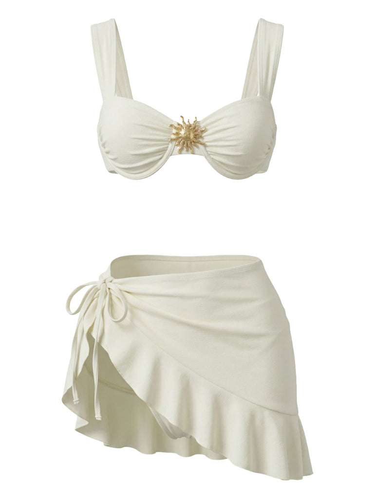3PCS Uni Metal Sun Chaîne Accent Ensemble Bikini & Cache-Maillot Années 1950 3