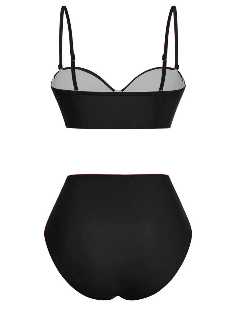 black-1940s-High-Waisted-Ruched-Bikini-Set-back-view