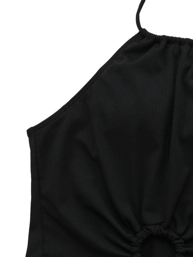 Black halter top on a white background