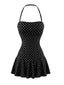 Maillot de Bain Noir à Pois Licou Dos Nu Années 1950