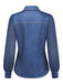 Blouse bleu marine en mousseline effet denim à col revers Années 1980 - 2