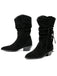 Bottes western noires mi-mollet en velours à brides tressées - 3