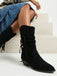 Bottes western noires mi-mollet en velours à brides tressées - 7