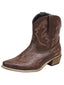 Bottines Cowboy Marron à Broderies Western Talon Bloc Tige Courte