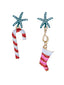Boucles d’oreilles Noël pendantes ornées strass motif sucre d’orge et chaussette
