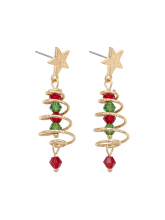 Boucles d’oreilles pendantes étoiles et sapins de Noël en strass colorés - 1