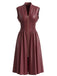 Bordeaux Faux Cuir Manches Courtes Waisted Robe Années 1940 2