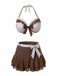 Maillot De Bain Jupe Bretelles Nues Marron À Pois Volants Année 1970