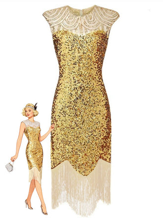 Robe de soirée à paillettes et franges des années 1920