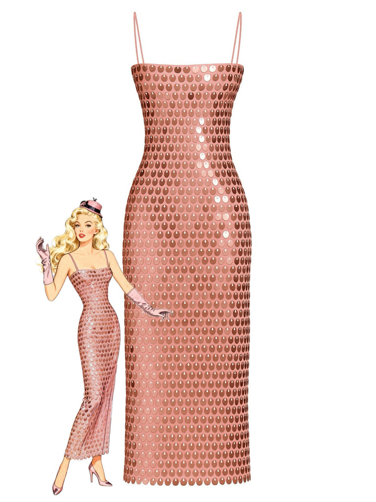 Robe paillettes à bretelles spaghetti fendue dans le dos années 1930