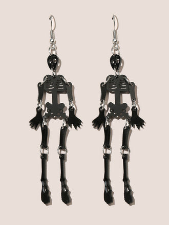 Boucles d'oreilles squelette en alliage noir pour Halloween