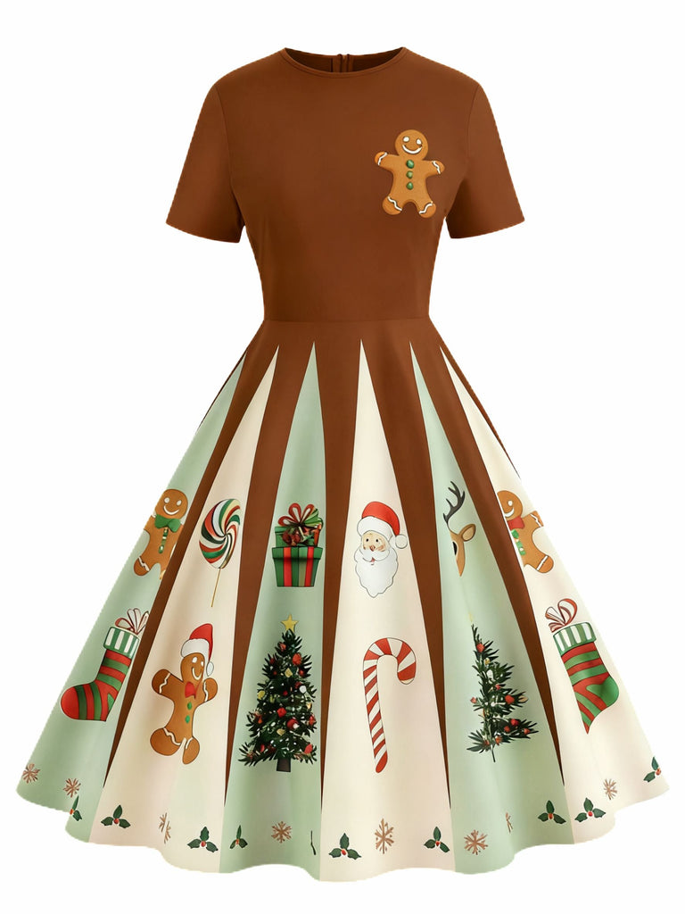 [Pré-vente] Robe trapèze marron style pain d'épices de Noël des années 1950