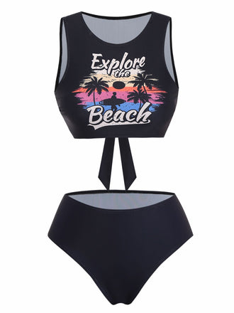 Ensemble Tankini Noir Explore The Beach Années 1950