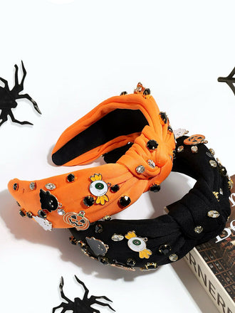 Bandeau noué en strass avec citrouille et fantôme du diable