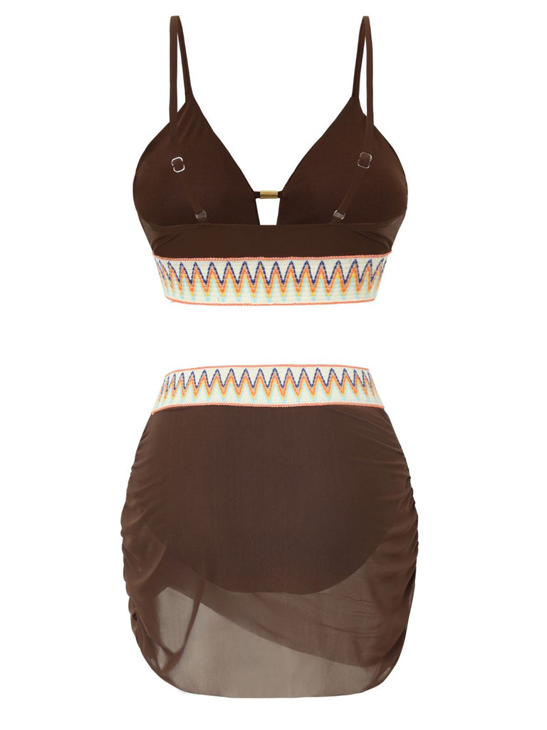 Chevron Filet Patchwork Ensemble Tankini Années 1940 5
