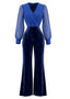 Combinaison velours bleu cobalt manches transparentes années 1970