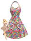 Robe Multicolore Halter Fleurs Nœud Cœur Années 1960