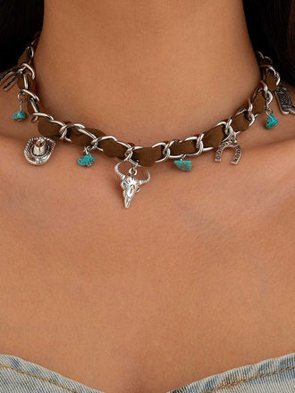 Collier turquoise style western cow-boy vintage
