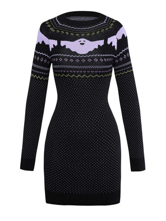 Robe pull noire à pois style fantôme d'Halloween des années 1960