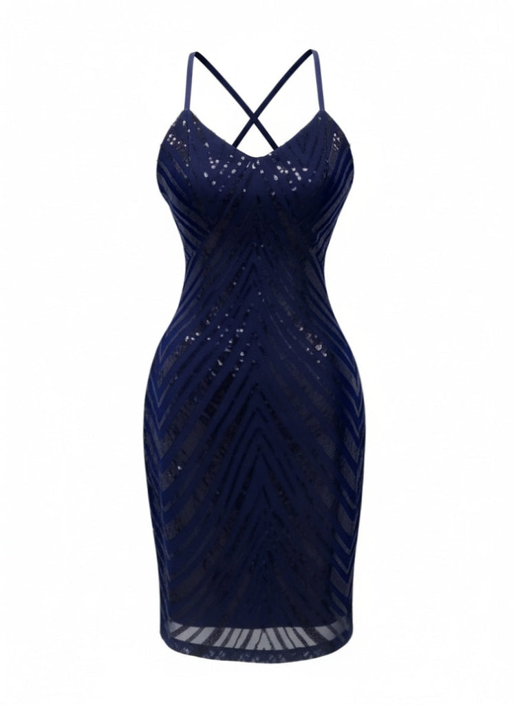 Robe De Fête Dos Nu Bretelles Fine Paillettes Chevrons Année 1920