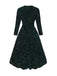 Robe longue à sequins vert foncé manches longues années 40