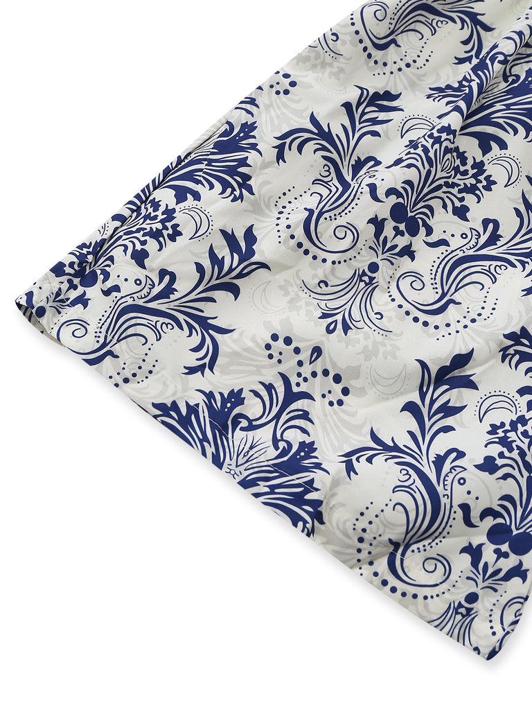Bleu Baroque Smocké Bretelles Combishort Années 1970 5