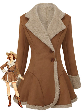 Veste en daim vintage à revers et ourlet évasé années 1970