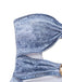 Detailed view of the side profile showcasing the acid-wash denim print effect and the stitching along the cut-out.