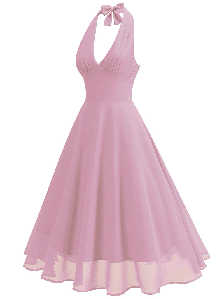 Robe dos nu en maille col V et licou des années 1950