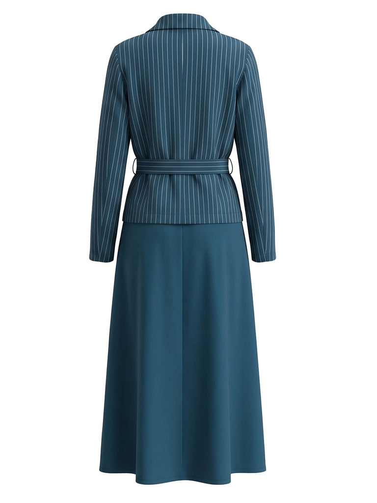 Ensemble 2 pièces blazer à fines rayures et robe midi trapèze Années 1940 - 10