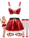 Ensemble Lingerie de Noël Rouge Métallisée à Fourrure et Nœud Style Mère Noël Années 1950 - 1