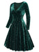 Robe en velours col en V et étoiles vert foncé des années 1940