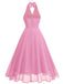 Robe dos nu en maille col V et licou des années 1950