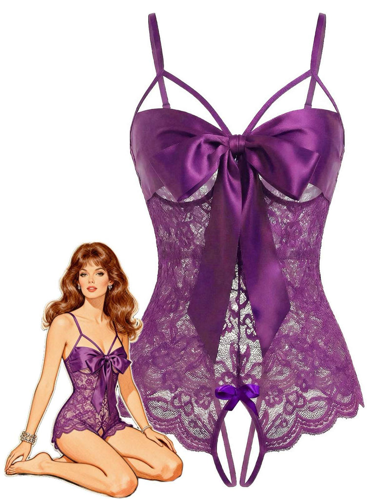 [Prévente] Lingerie en dentelle et satin avec nœud années 1970